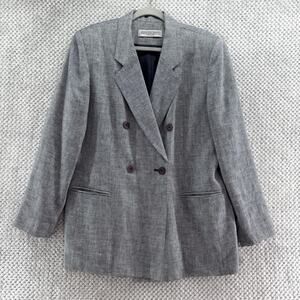 Amanda Smith Blazer Jacket Womens 16 Black White Pure Linen Shoulder Pads Career